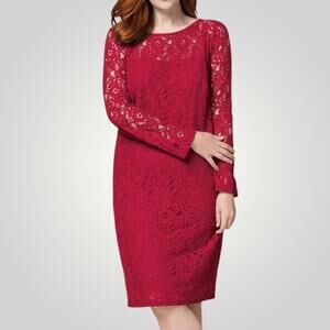 Jessica London Classic Red Stretch Lace Shift Dress Party Cocktail Plus Size 22